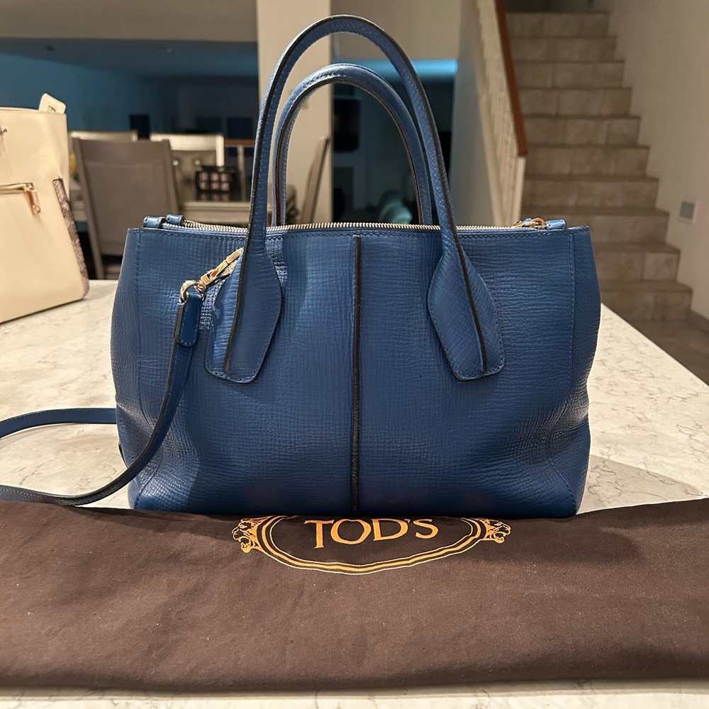Authentic Tod's Blue Leather Tote Bag